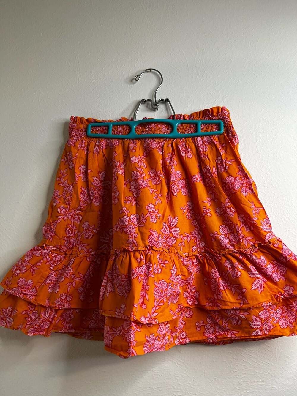 J.Crew Women's Smocked Waist Ruffle Mini Skirt in Orange Pink Floral